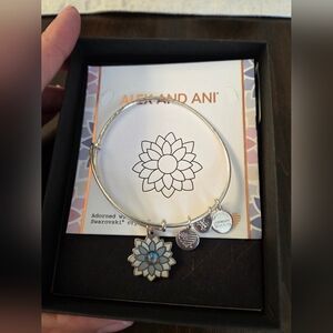 Alex and Ani Silver Tone Waterlily Charm Bangle with Swarovski Crystal Accent